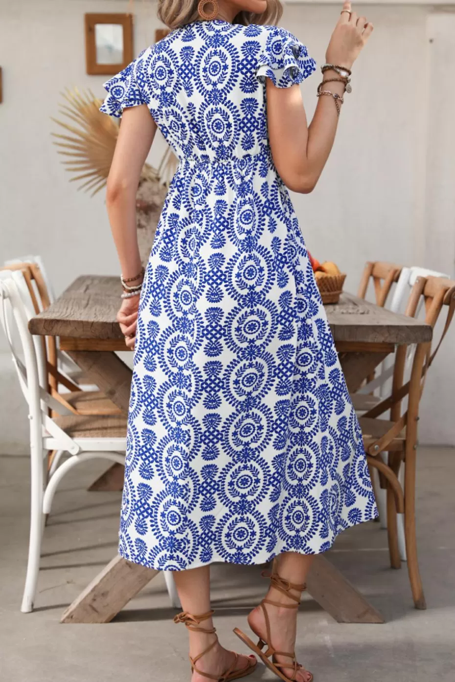 Fashion Cupshe Boho Flared Sleeve Maxi Dress Aqua