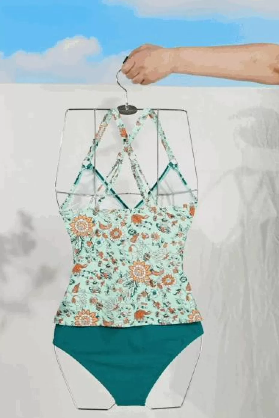 Cheap Cupshe Boho Floral Tankini & Standard Bottoms Set Green