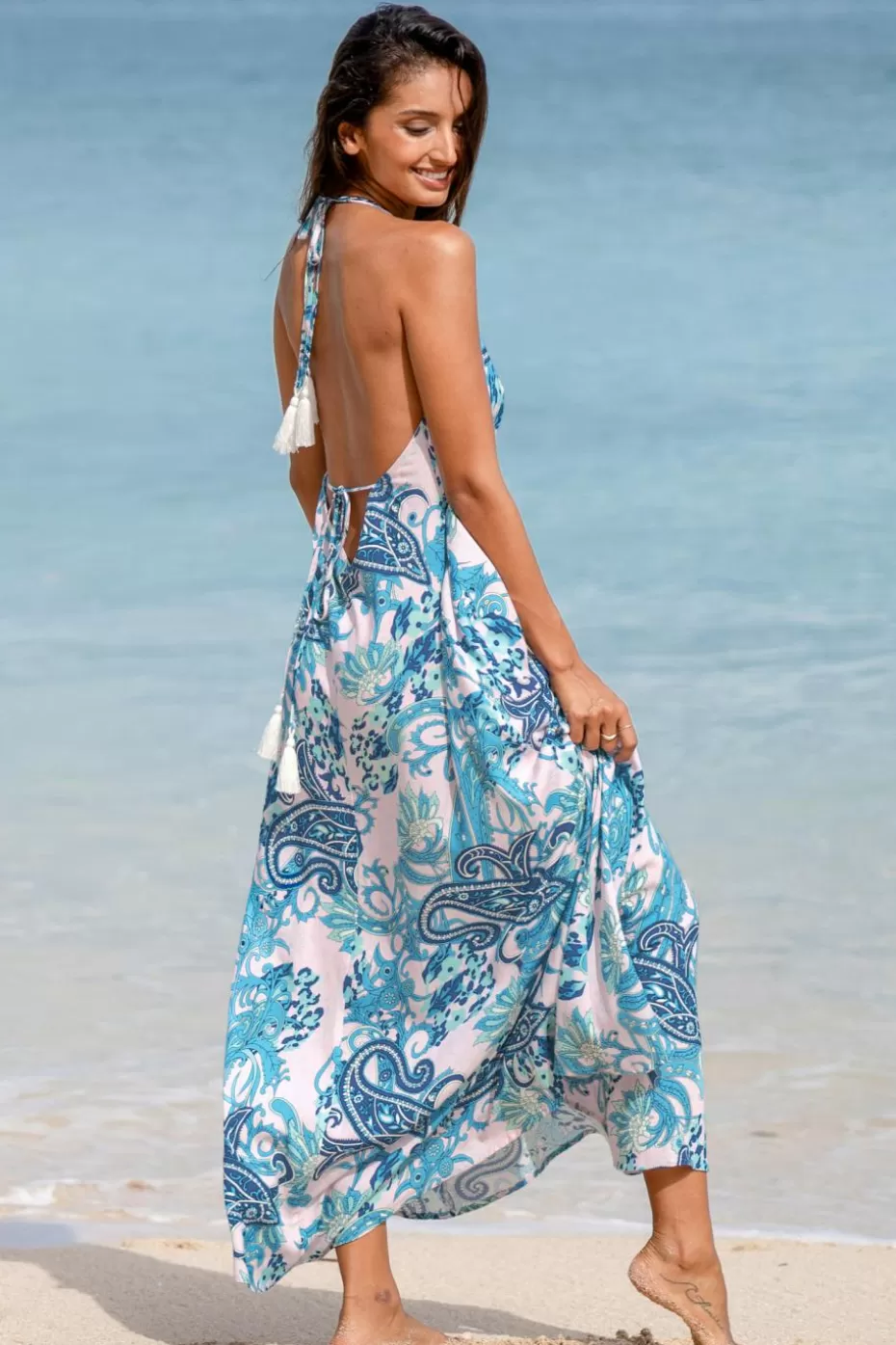Shop Cupshe Boho Halter Tie Back Maxi Dress Multi