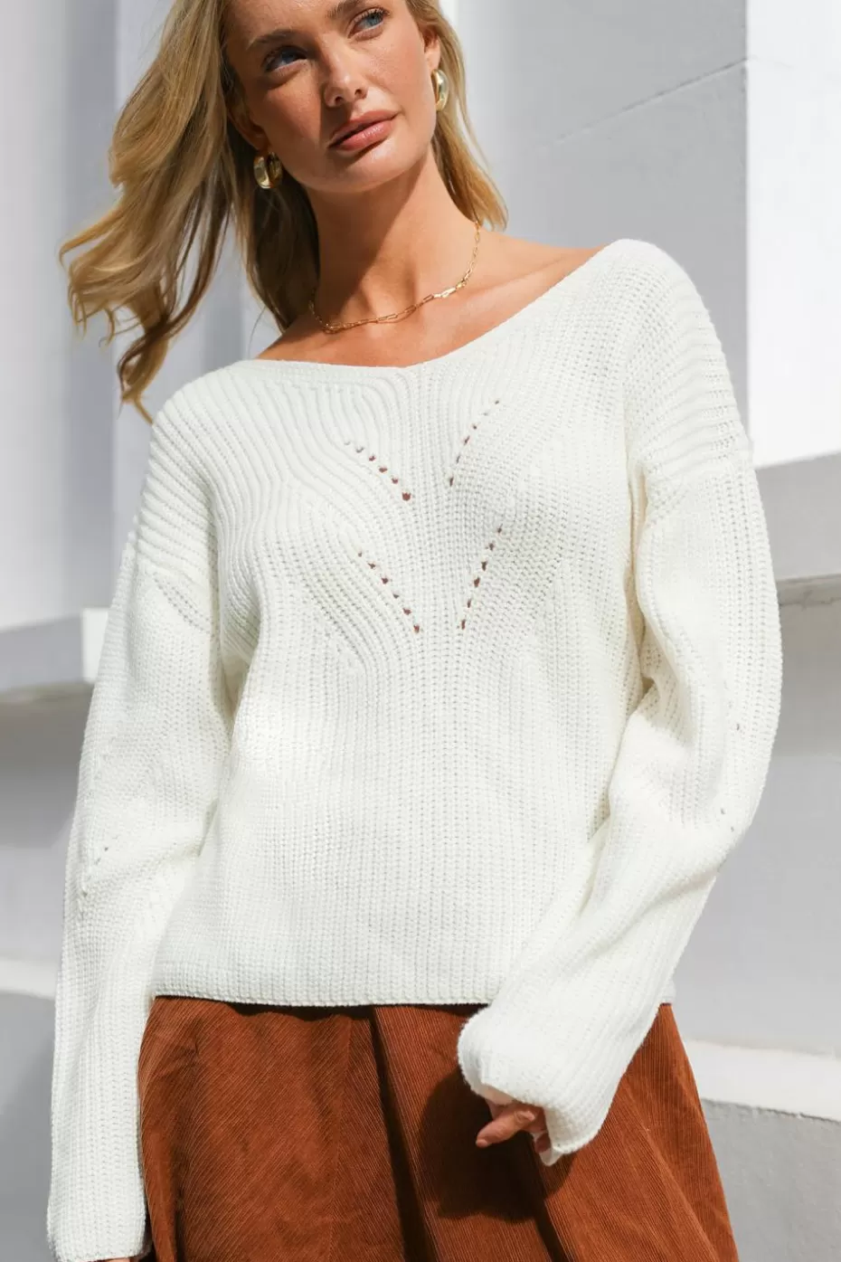 Best Cupshe Bow Knit V-Neck Long Sleeve Sweater White