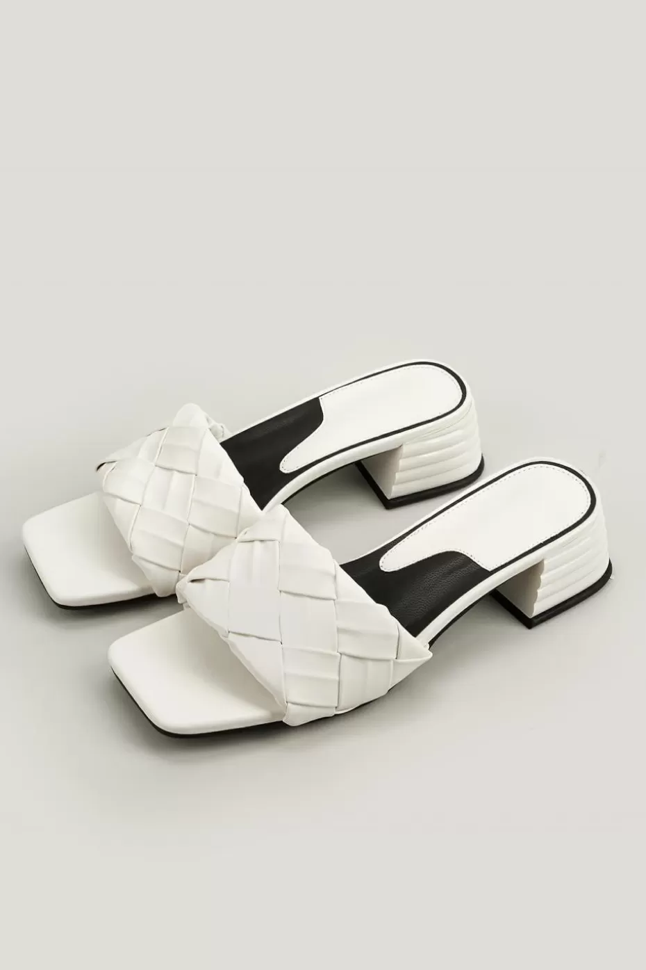 Hot Cupshe Braided Faux Leather Stacked Mini Heel Sandals White