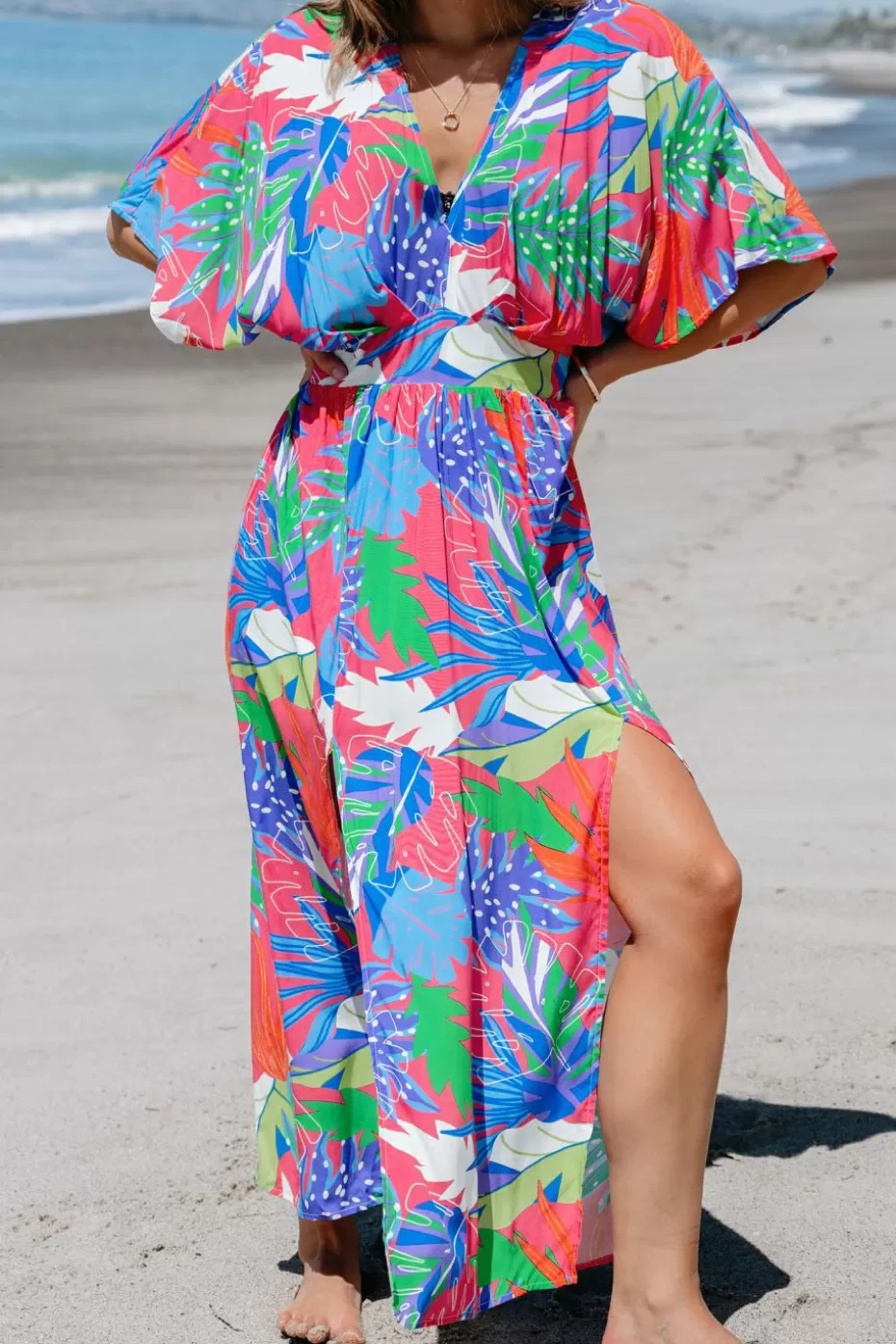 Shop Cupshe Bright Tropical Smocked Maxi Dress Red