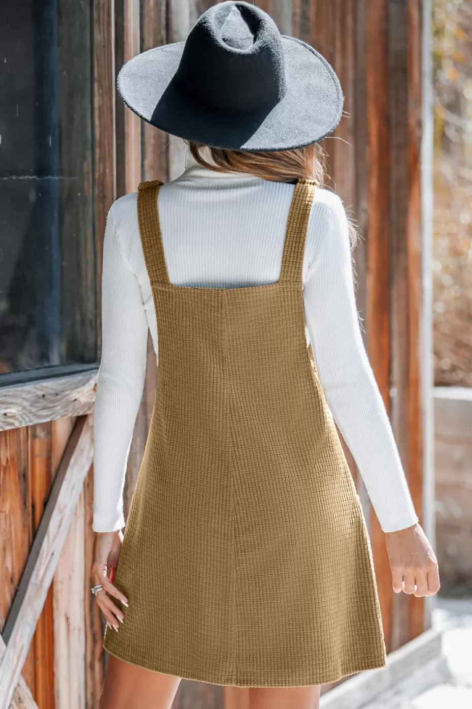Sale Cupshe Corduroy Patch Pocket Mini Overall Dress Brown