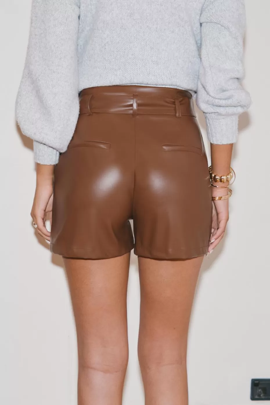 Cheap Cupshe Brown Faux Leather Straight Leg Shorts Light Brown