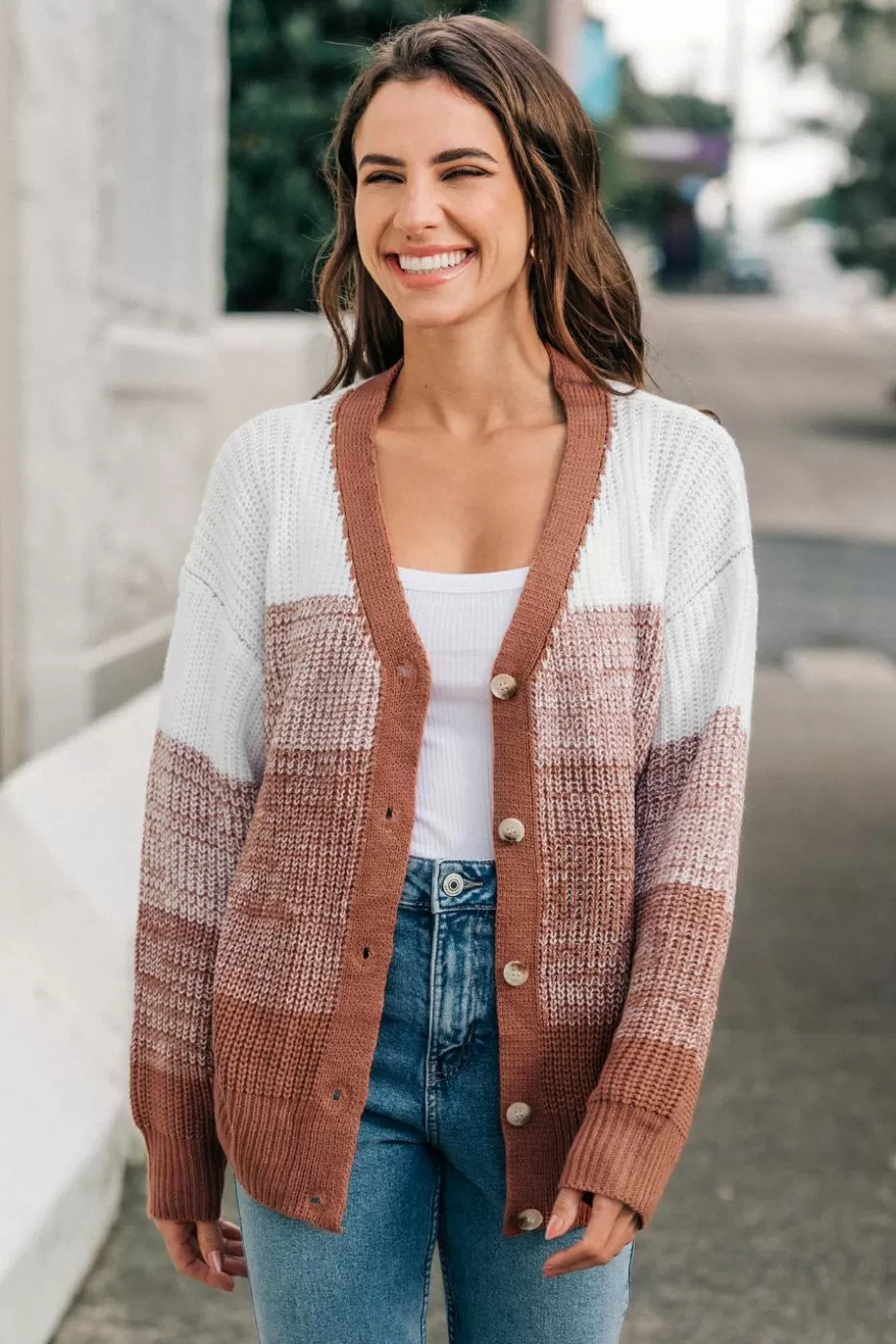 Outlet Cupshe Brown Ombre Long Sleeve Button Up Cardigan Light Brown