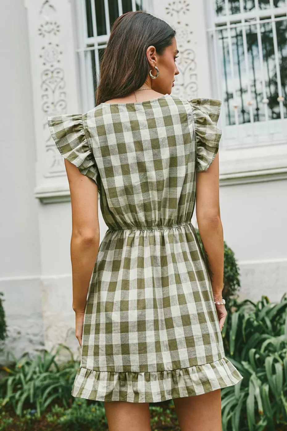 Outlet Cupshe Buffalo Plaid Ruffled Mini Dress Green