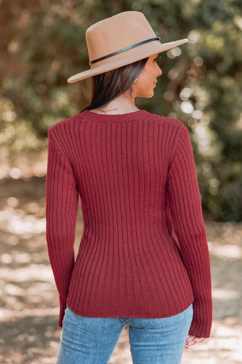 Best Cupshe Burgundy Classic Cozy Rib Wrap Sweater Burgandy