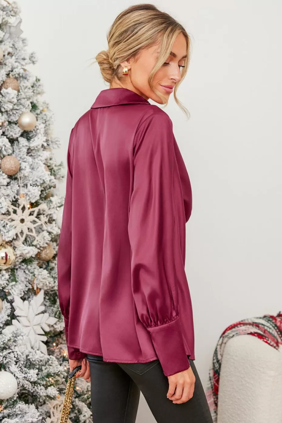 Cheap Cupshe Burgundy Drape Collar Ruching Top Burgandy