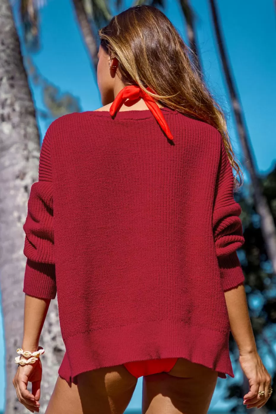Sale Cupshe Burgundy Drop Shoulder Long Sleeve Sweater Red