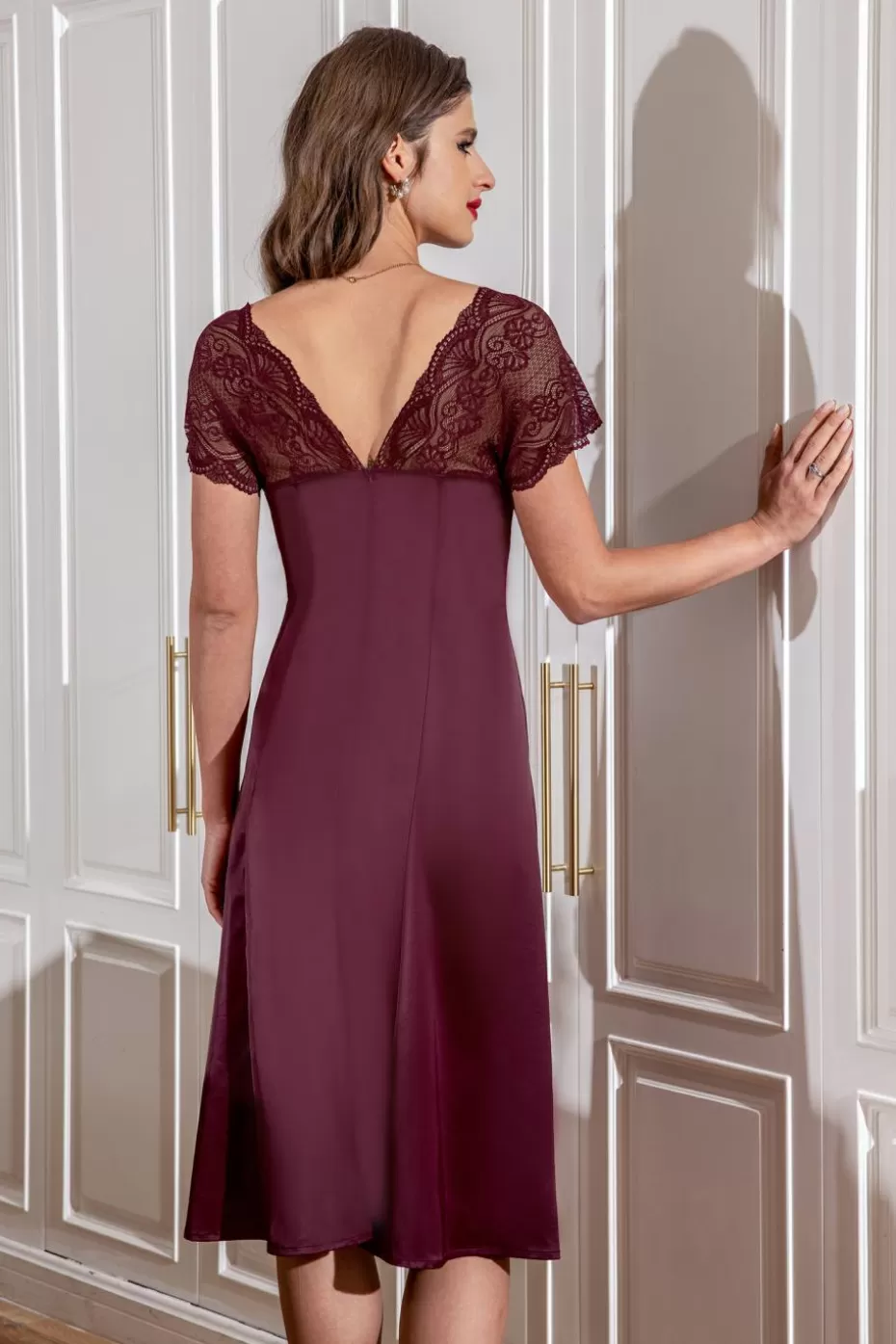 Online Cupshe Burgundy Scarlet Lace Short Sleeve Midi Dress Red