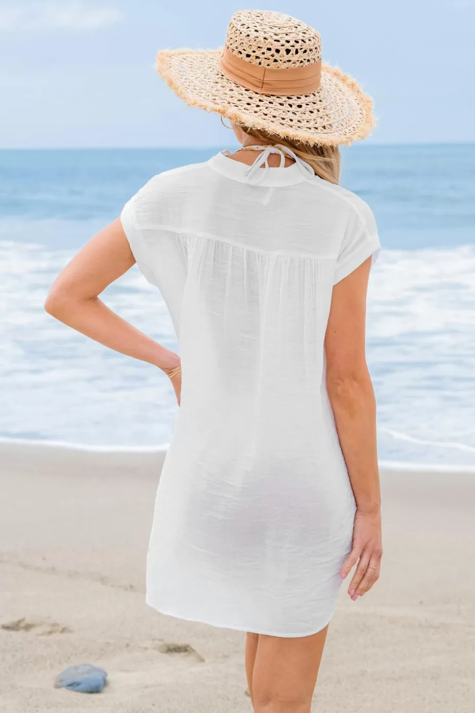 Store Cupshe Buttoned Cover-Up Mini Dress White