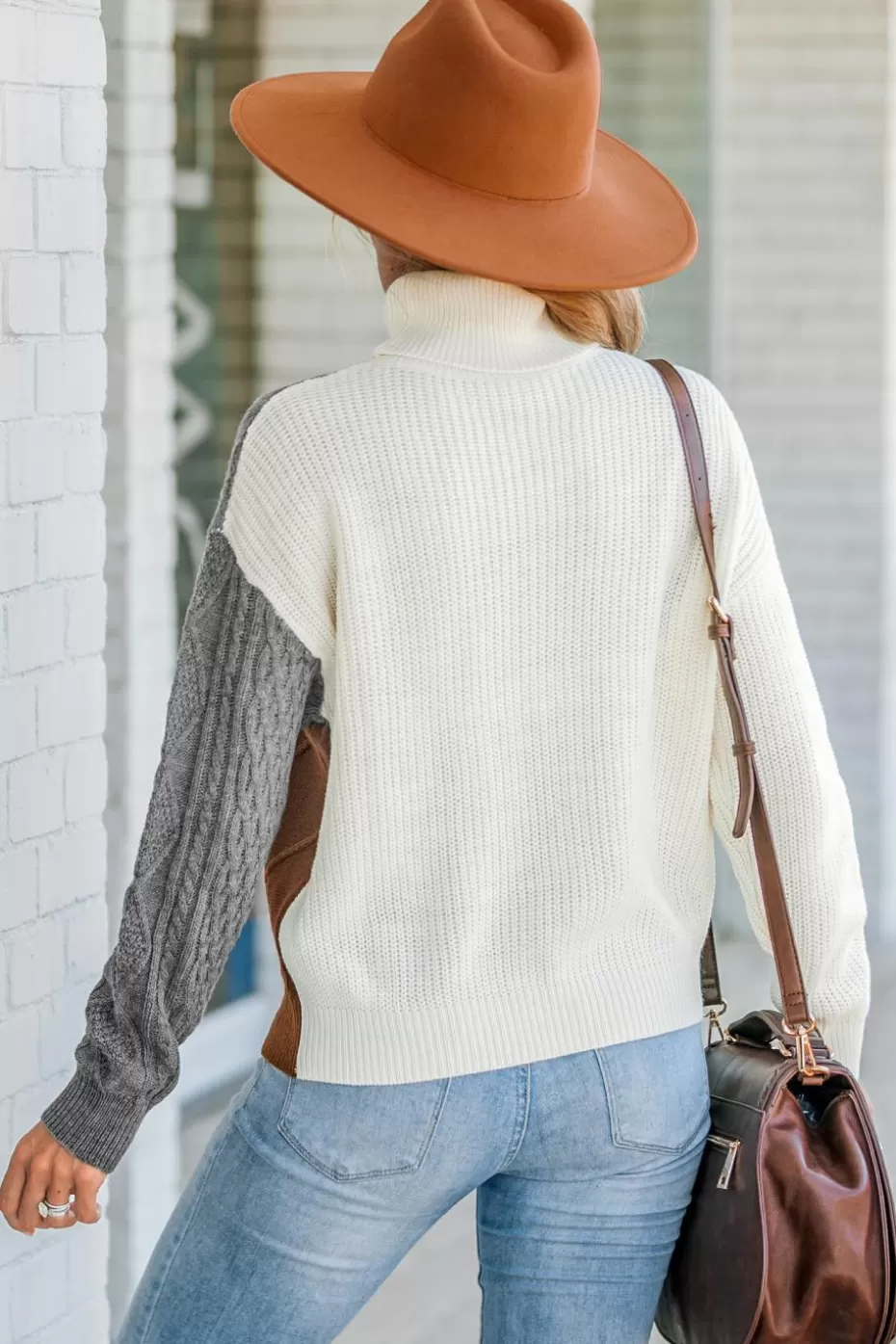Best Cupshe Cable Knit Colorblock Turtleneck Sweater Grey