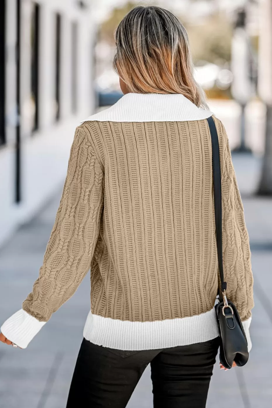 Cheap Cupshe Cable Knit Combo Sweater Light Brown