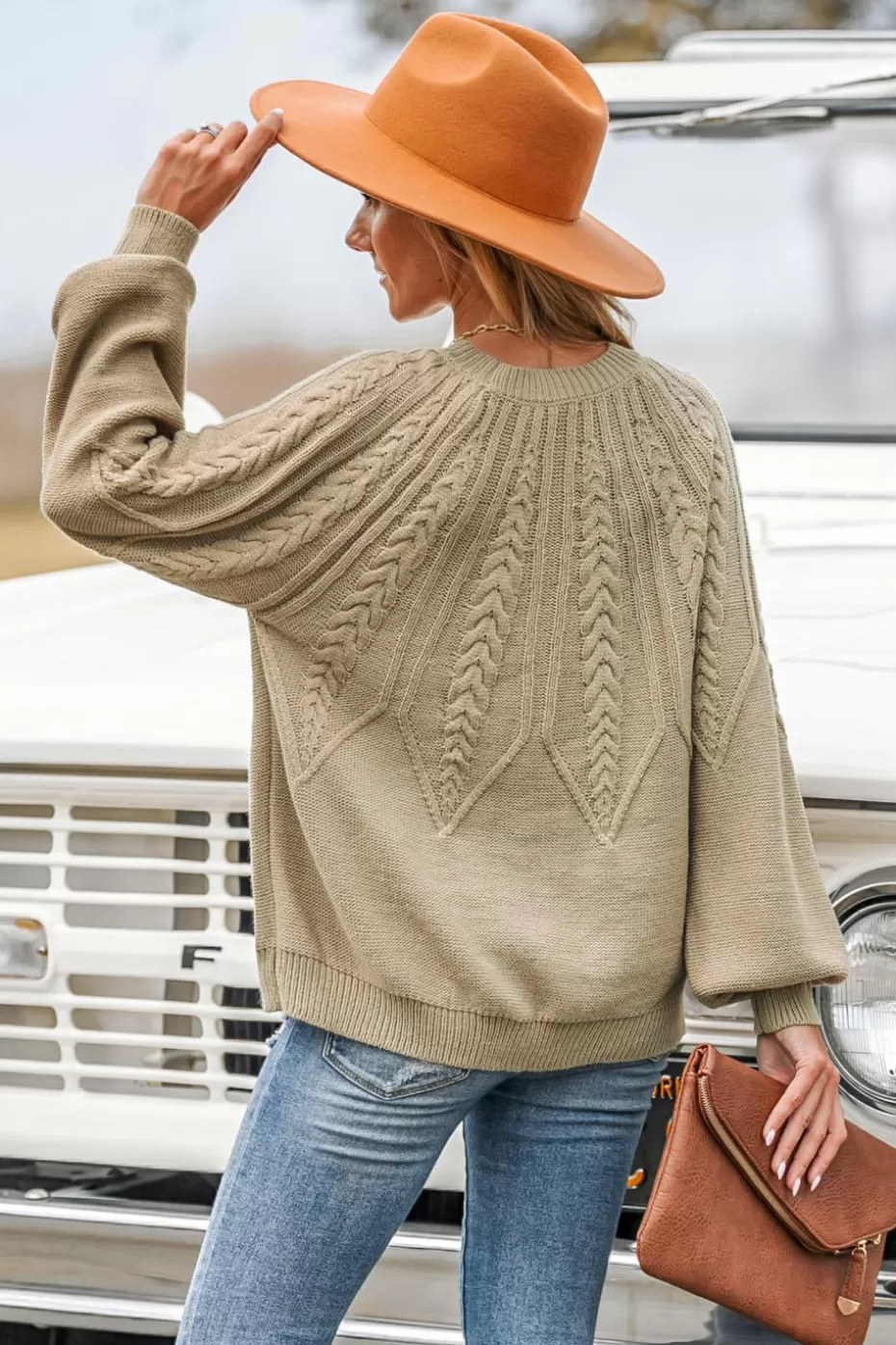 Cheap Cupshe Cable Knit Drop Sleeve Sweater Neutral