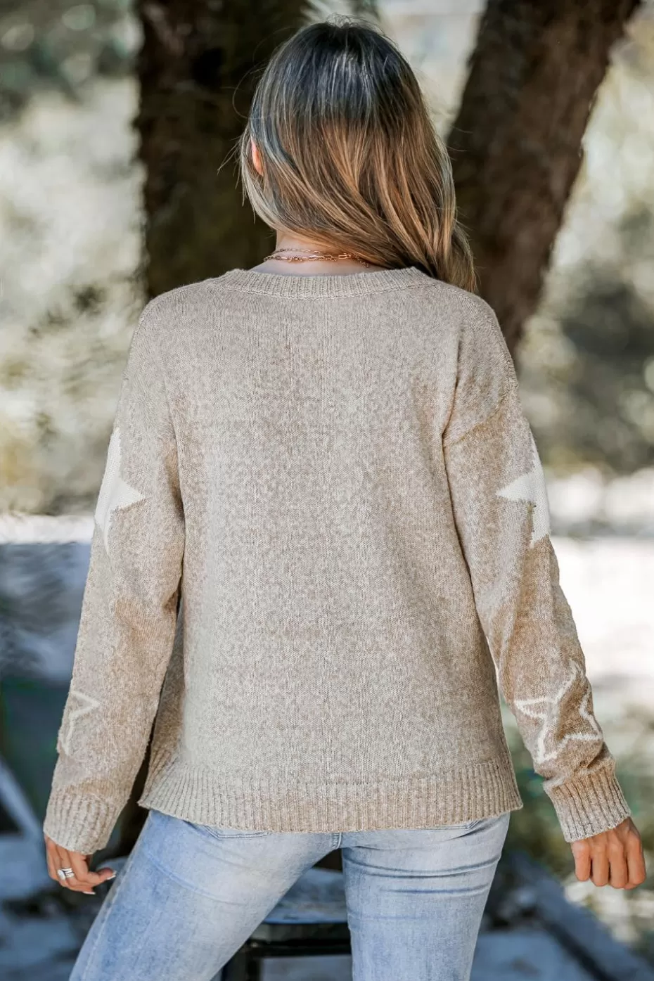 Best Cupshe Star Print Long Sleeve Sweater Camel