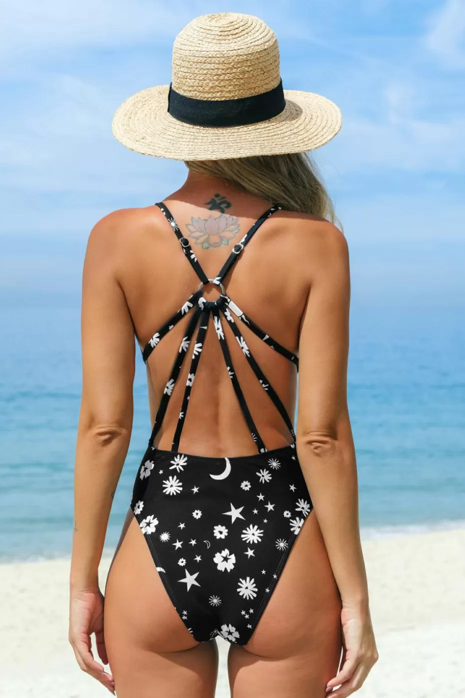 Store Cupshe Celestial Strappy One-Piece Black