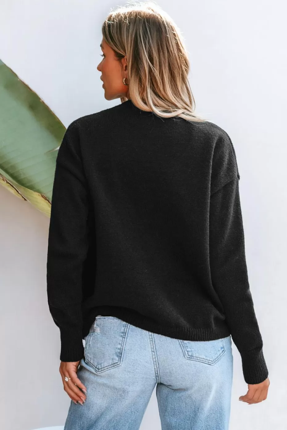Outlet Cupshe Charcoal Knit Button-Up V-Neck Cardigan Black