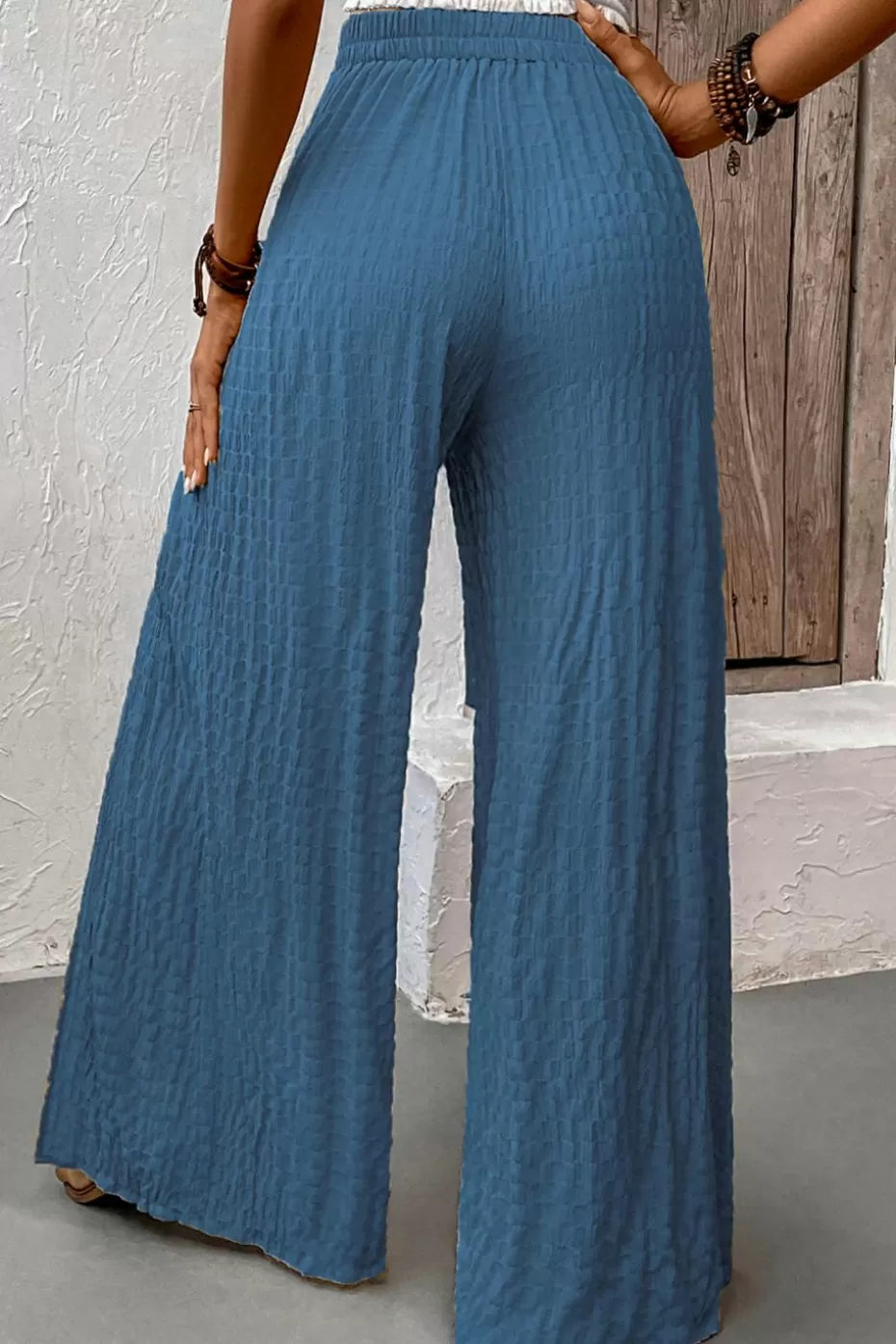 Clearance Cupshe Checkered Wide Leg Split Hem Pants Blue