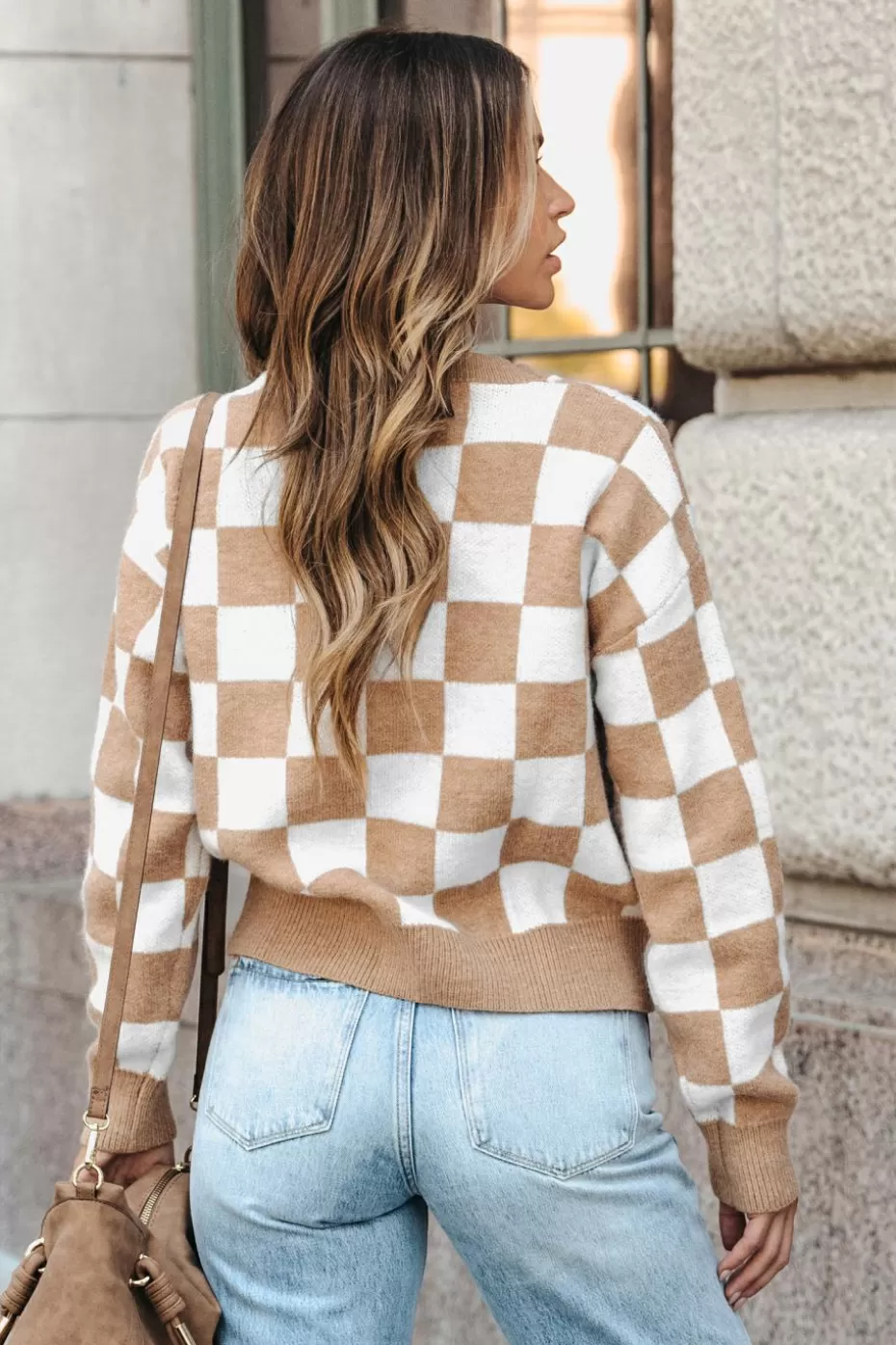 Shop Cupshe Checkered Button-Front Cardigan Light Brown