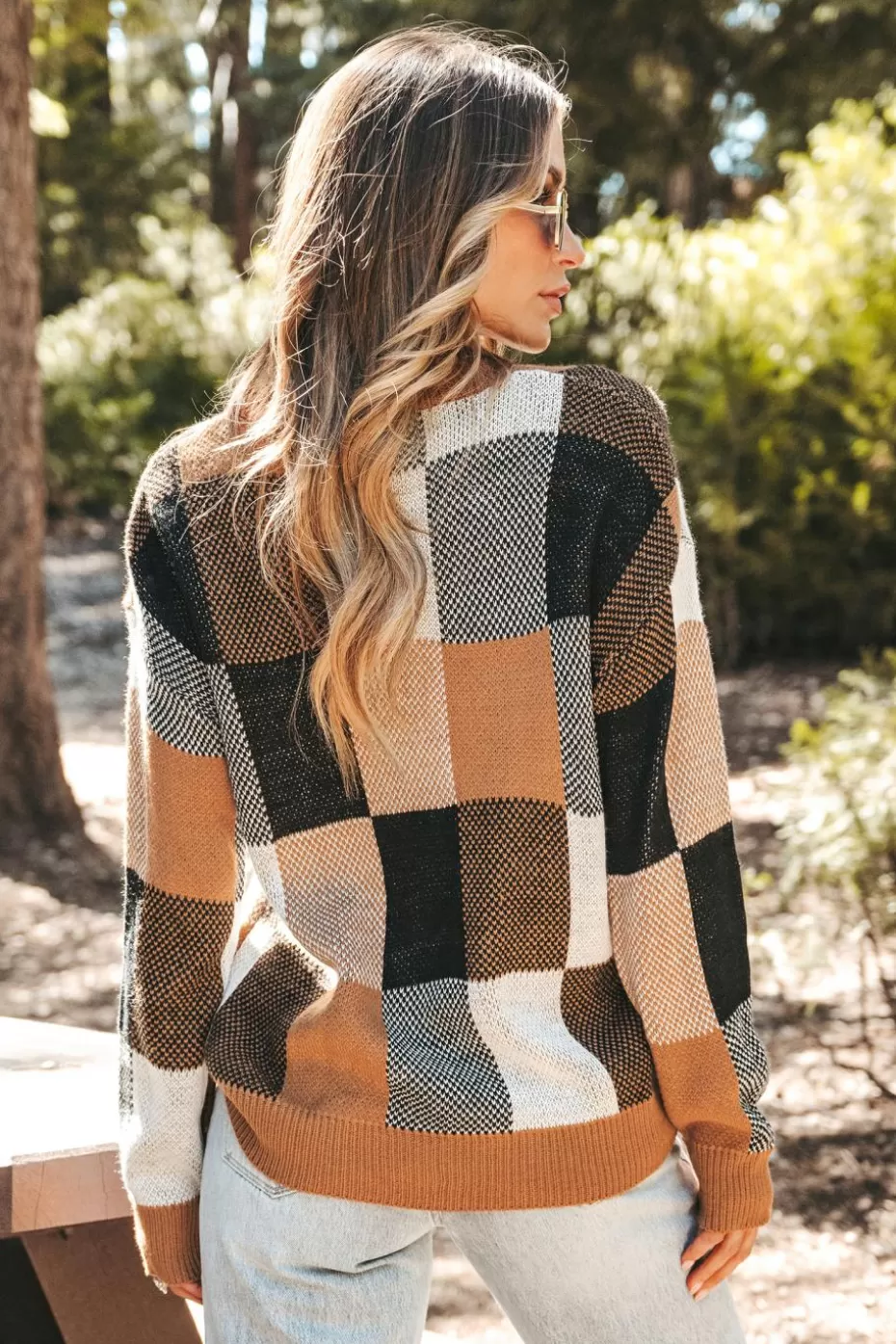 Hot Cupshe Checkered Colorblock Drop Sleeve Sweater Multi