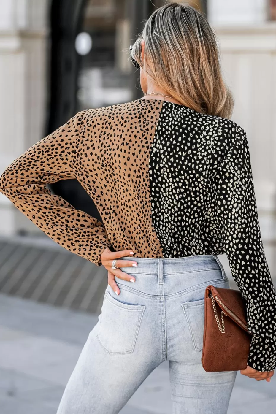 Best Cupshe Cheetah Print Colorblock Long Sleeve Bodysuit Brown