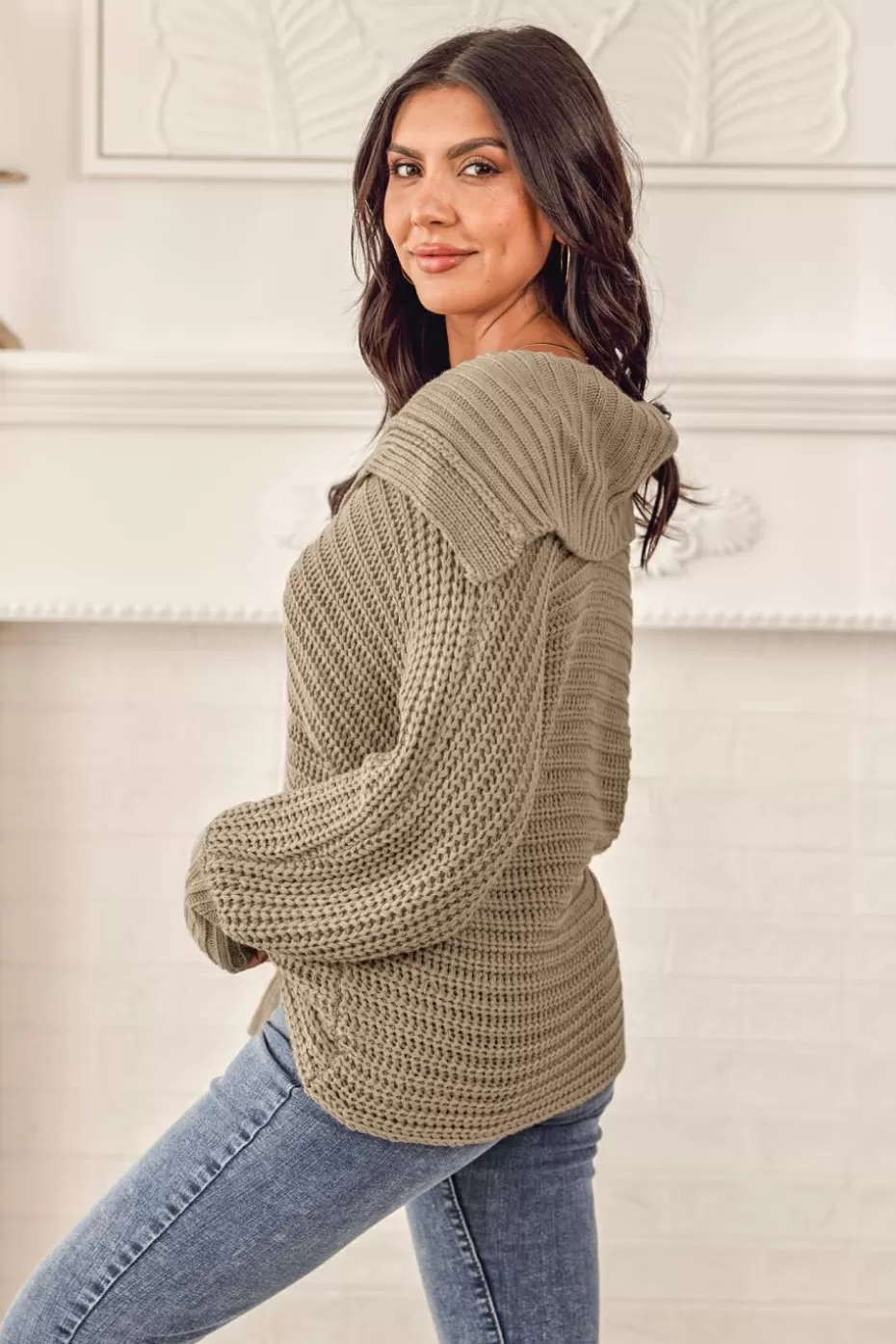 Clearance Cupshe Chunky Knit V-Neck Sweater Neutral
