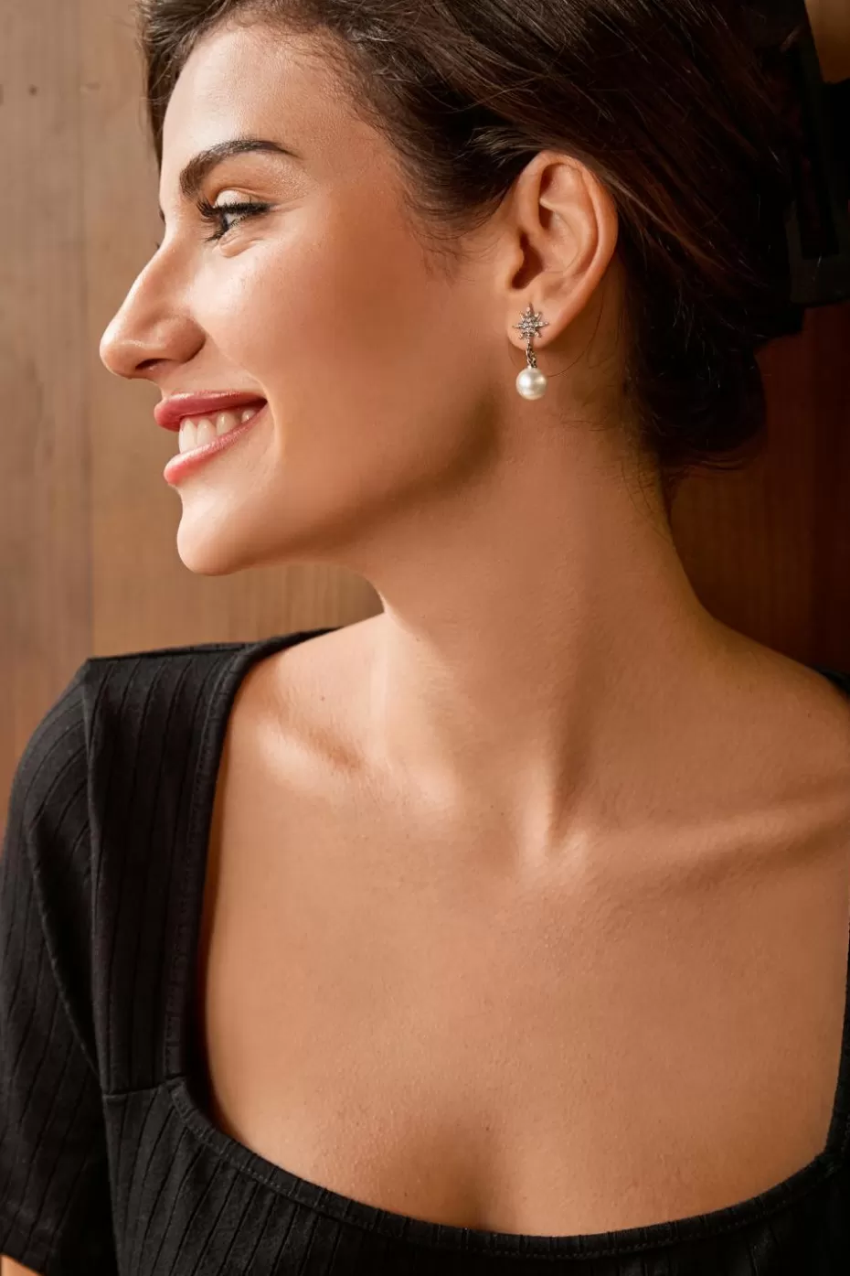 New Cupshe Clear Crystal Starburst Faux Pearl Drop Earrings White