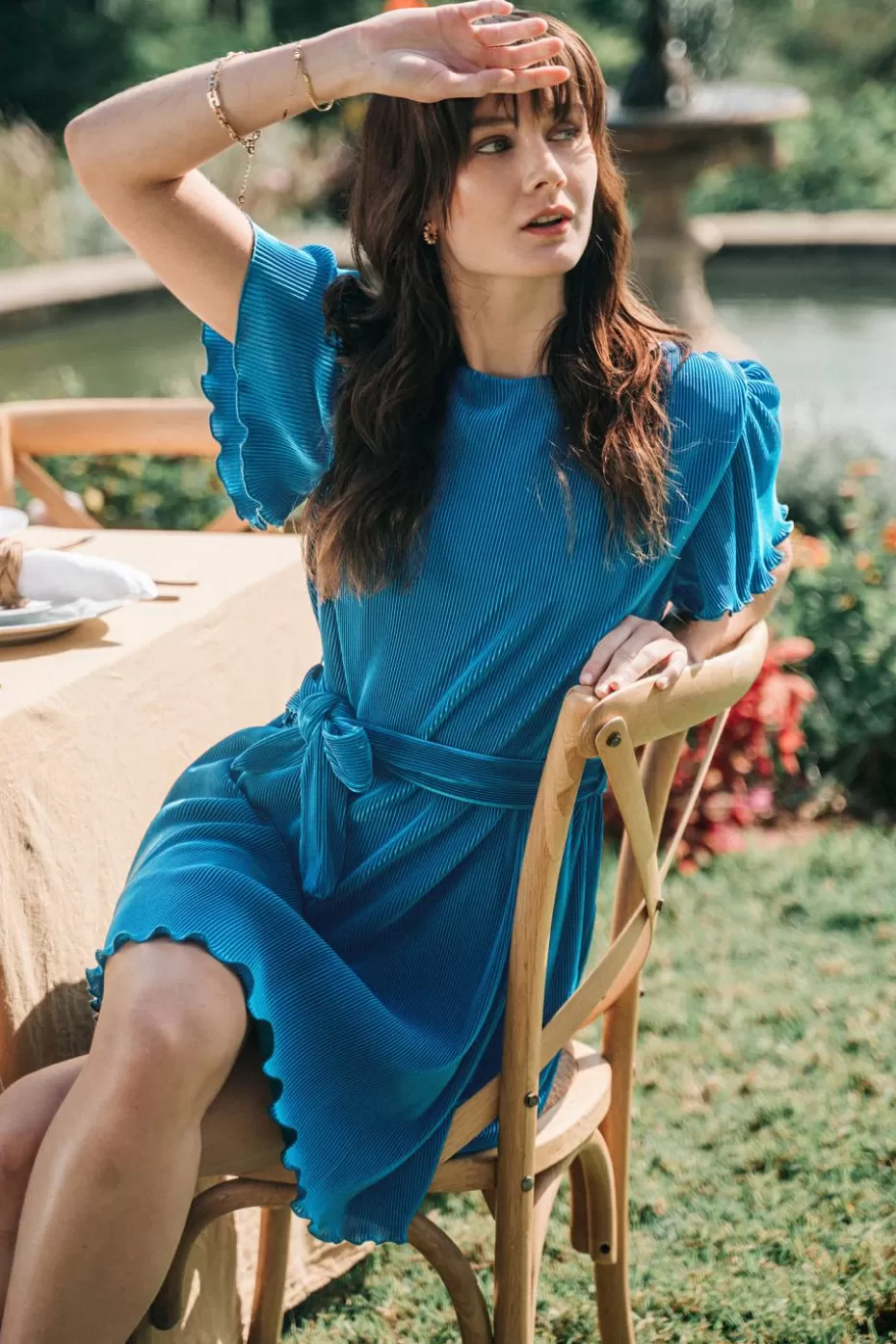 New Cupshe Cobalt Boat Neck Short Sleeve Lettuce Trim Mini Dress Blue