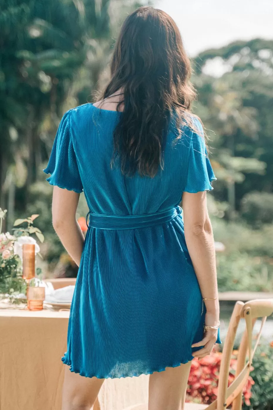 New Cupshe Cobalt Boat Neck Short Sleeve Lettuce Trim Mini Dress Blue
