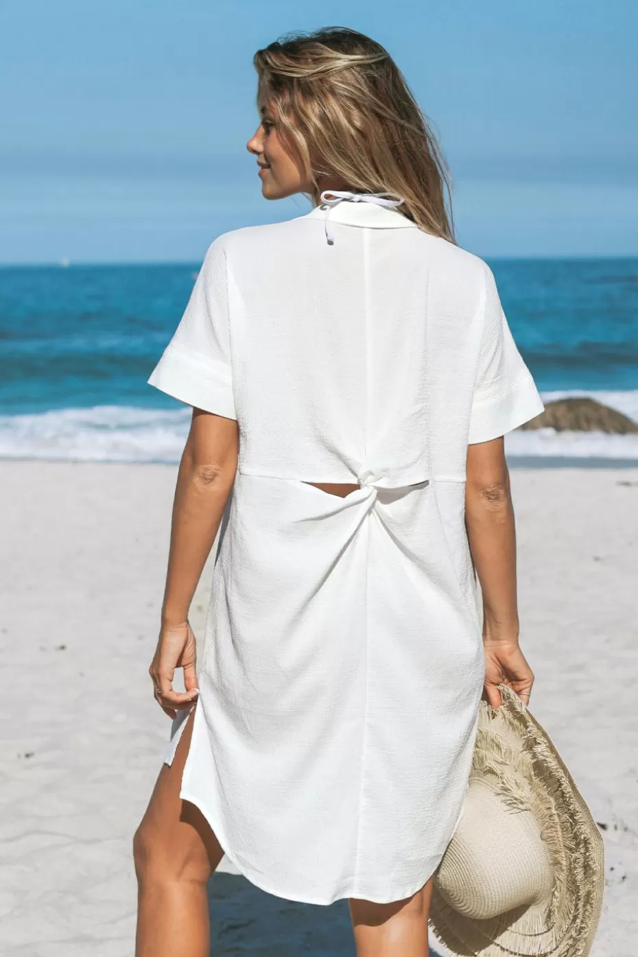 Store Cupshe Collared Shirttail Cover-Up White