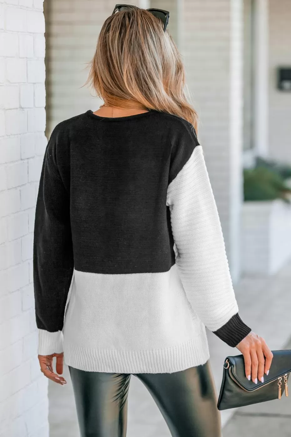 Best Cupshe Colorblock Crochet Drop Sleeve Sweater Black