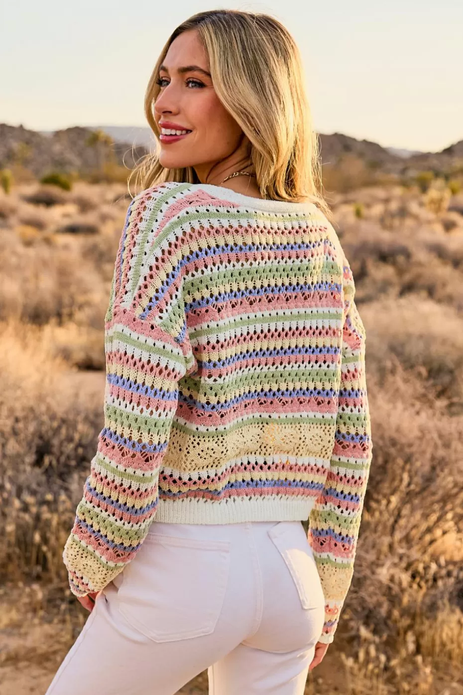Hot Cupshe Colorblock Cut-Out Button-Up Cropped Cardigan Pink
