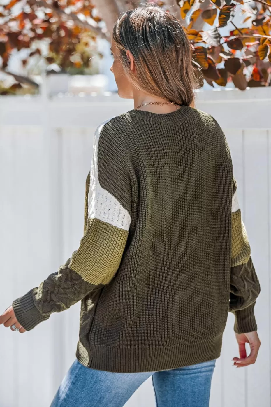 Flash Sale Cupshe Colorblock Drop Shoulder Long Sleeve Sweater Green