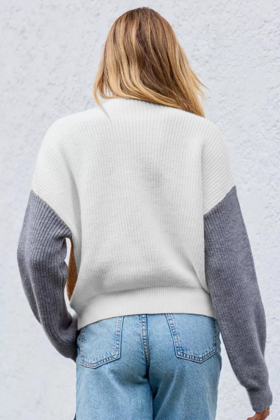 Shop Cupshe Colorblock High Neck Knit Top White