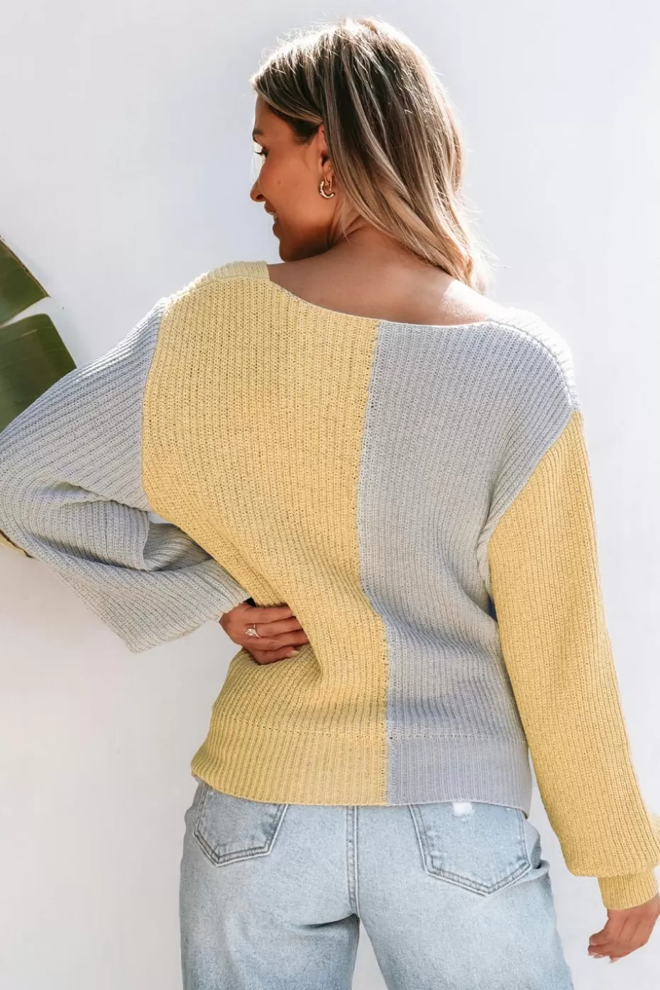 Outlet Cupshe Colorblock Long Sleeve Hem Twist Sweater Top Yellow