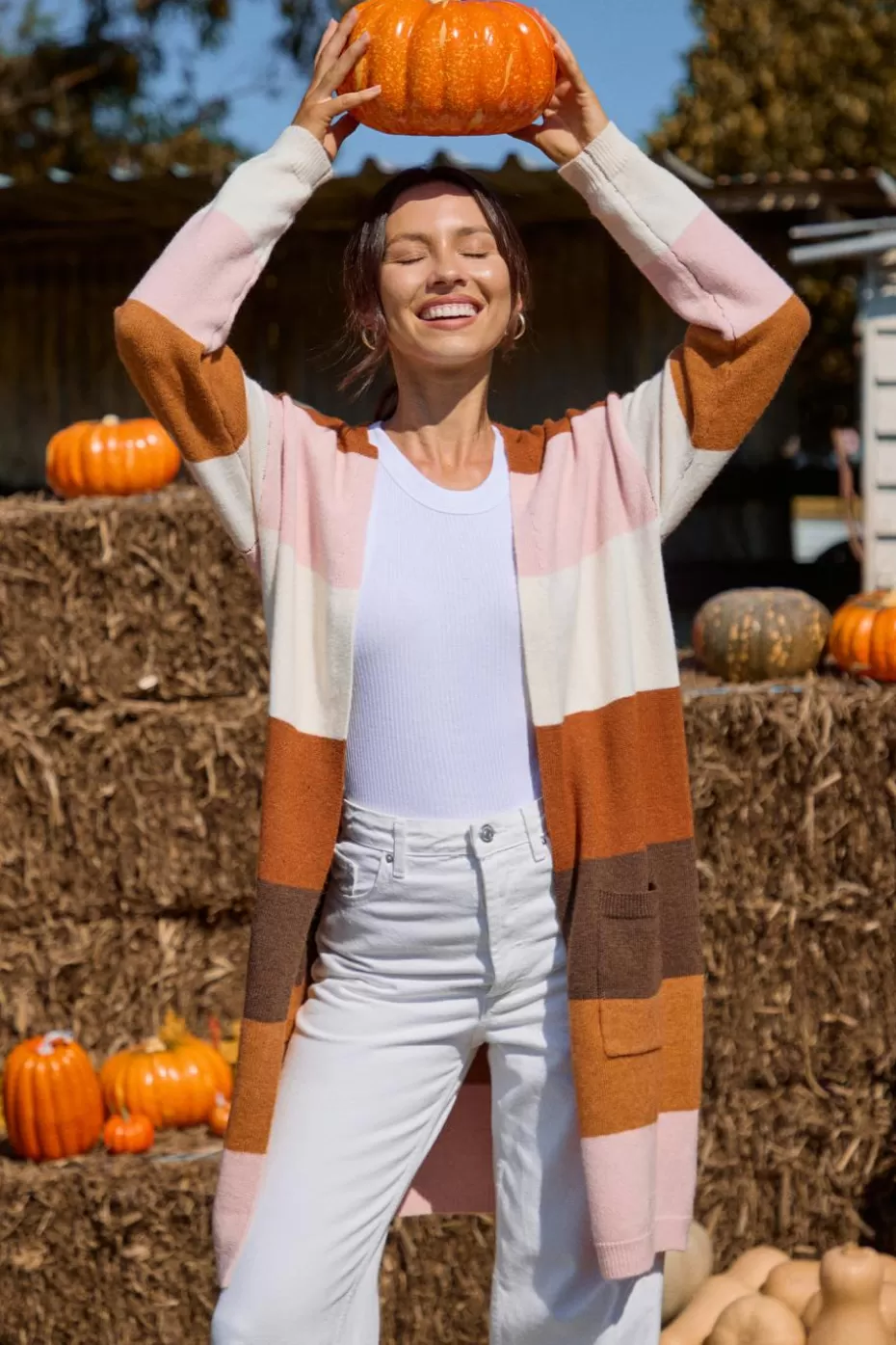 Cheap Cupshe Colorblock Open Front Long Sleeve Longline Cardigan Brown