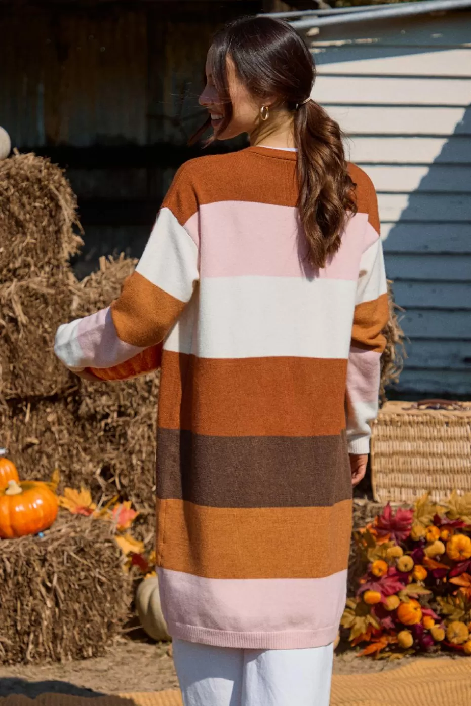 Cheap Cupshe Colorblock Open Front Long Sleeve Longline Cardigan Brown