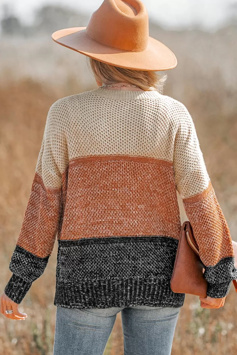 New Cupshe Colorblock Purl Knit Drop Sleeve Sweater Orange