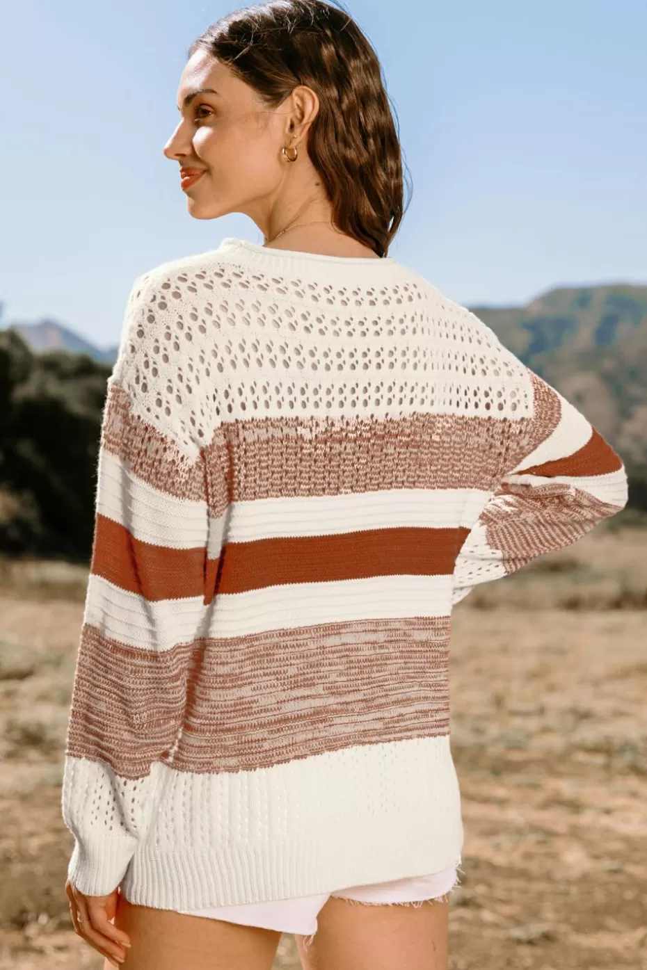 Cheap Cupshe Colorblock Round Neck Long Sleeve Sweater Orange
