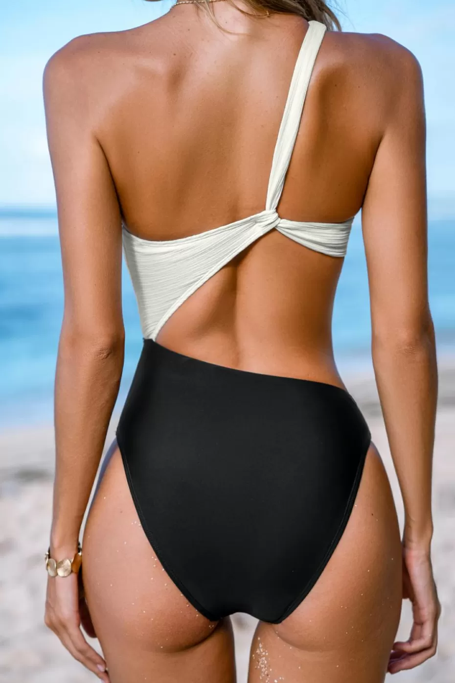 Shop Cupshe Colorblock Shell Stitched Monokini Swimsuit White