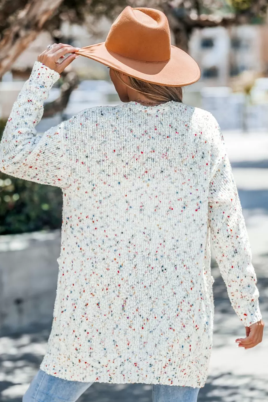 Fashion Cupshe Confetti Knit Long Sleeve Duster Cardigan White