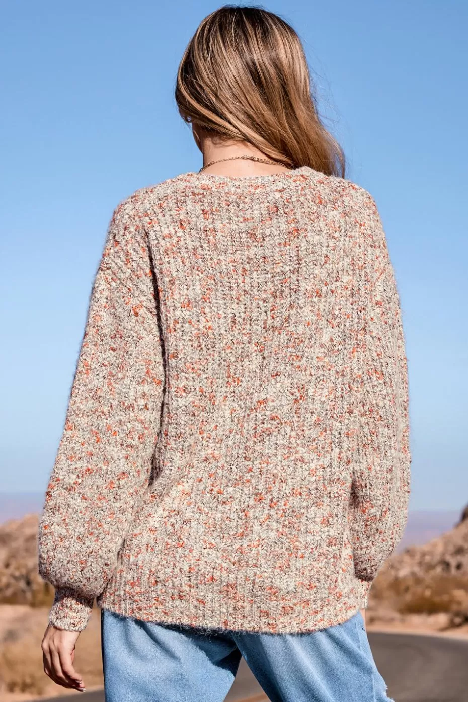 Online Cupshe Confetti Knit Round Neck Sweater Grey