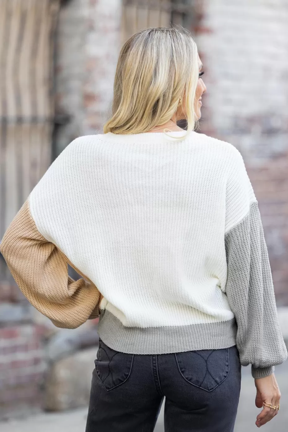 Online Cupshe Cooler Daze Colorblock V-Neck Sweater Light Yellow-Grey