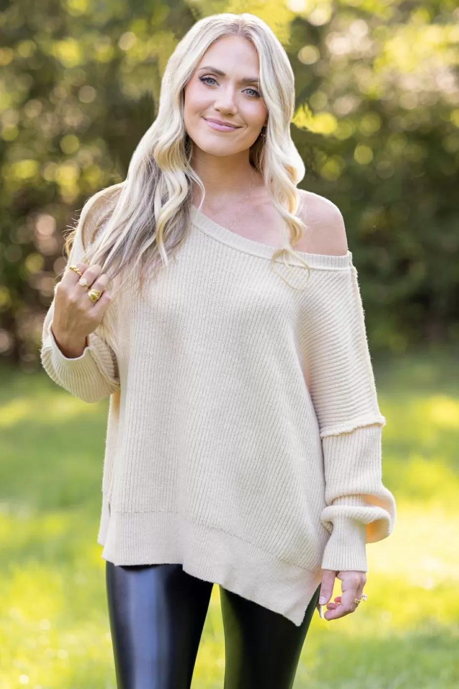 Cheap Cupshe Cooler Daze Drop Sleeve Sweater Apricot
