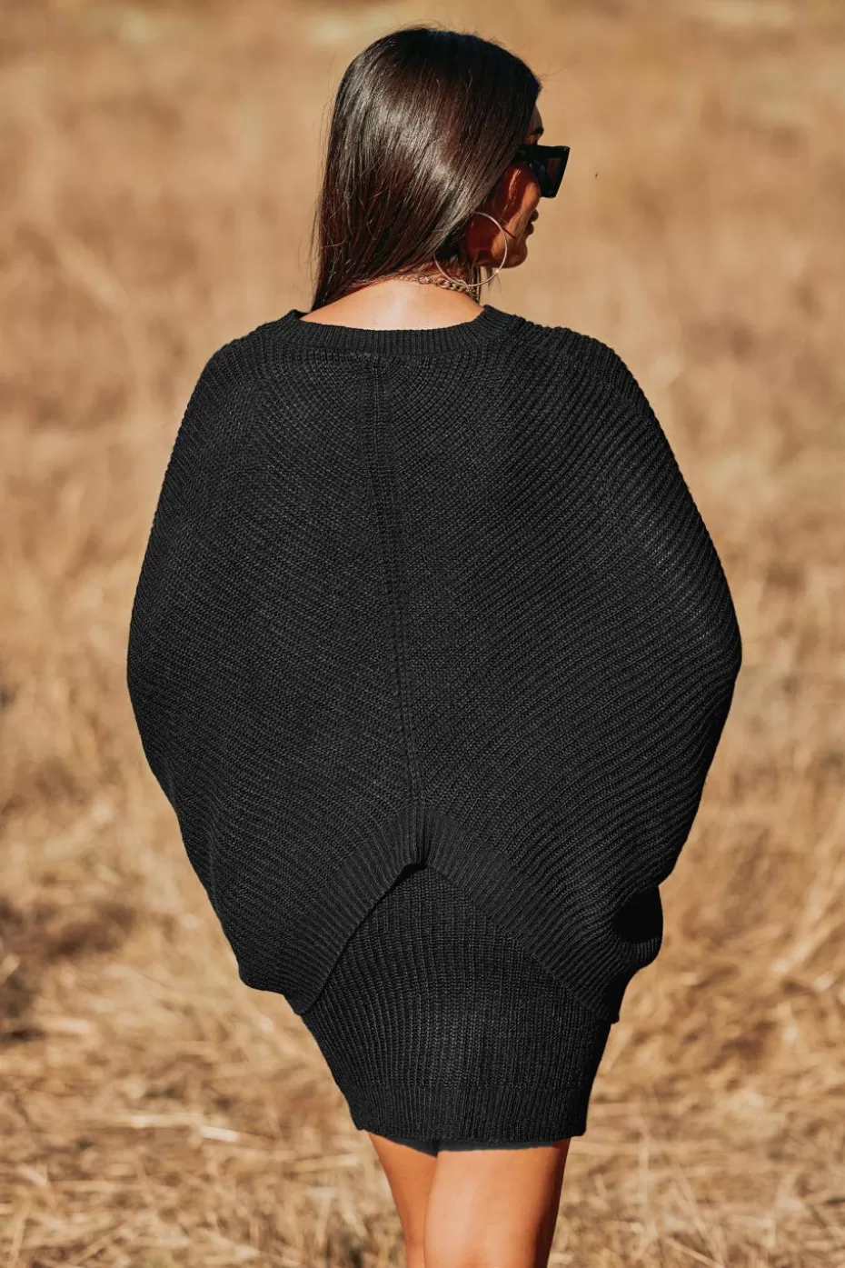 Discount Cupshe Cooler Daze Rib Oversized Split Sweater Black