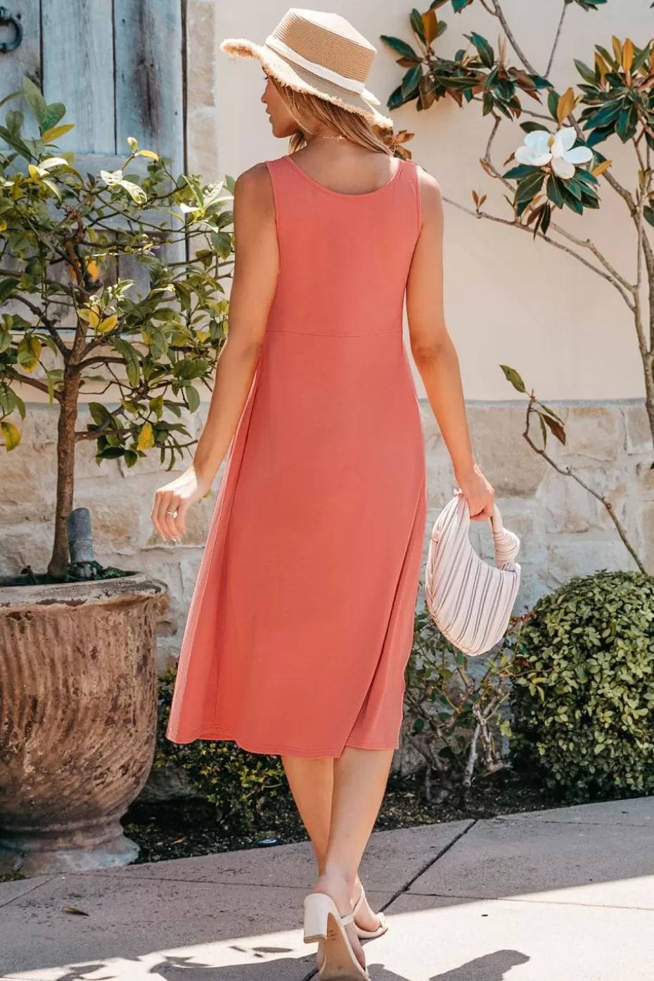 Hot Cupshe Coral Midi Dress Orange