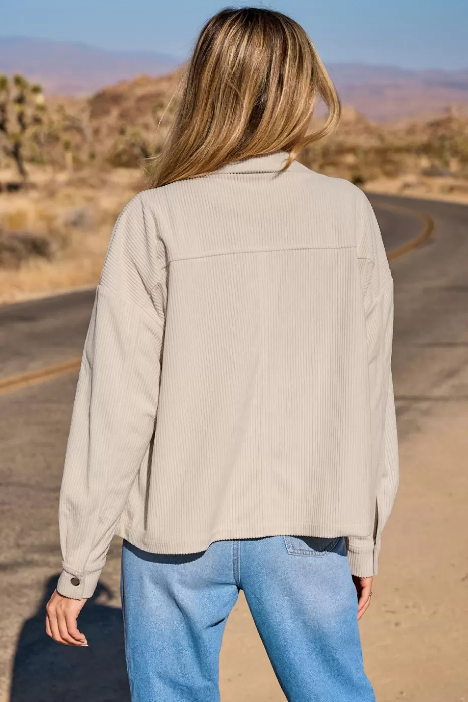 Sale Cupshe Cream Corduroy Collared Long Sleeve Button Up Jacket Apricot