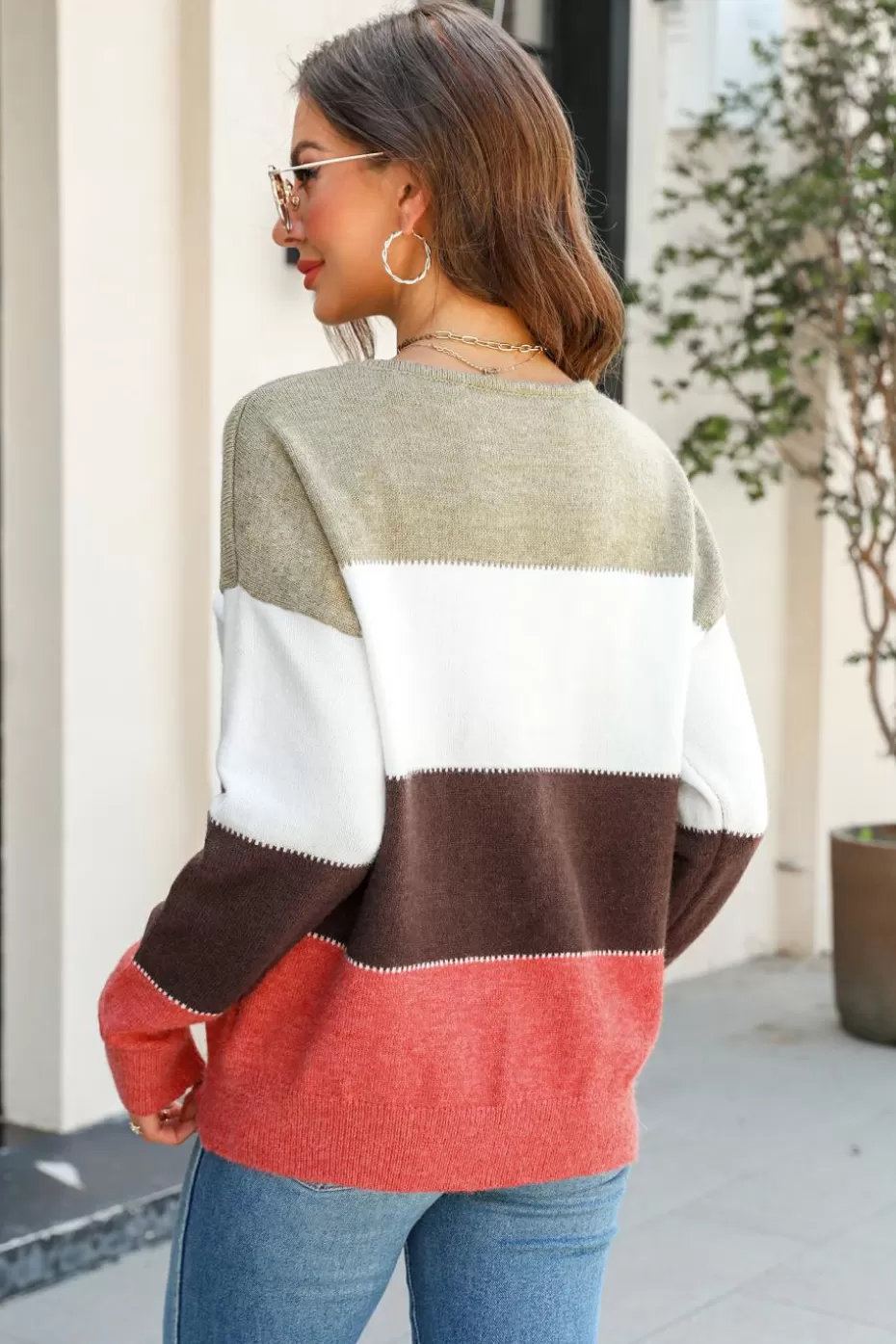 Outlet Cupshe Crochet Colorblock Drop Sleeve Sweater White