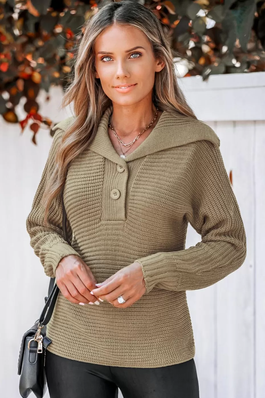 Discount Cupshe Crochet Half-Buttoned Sweater Apricot