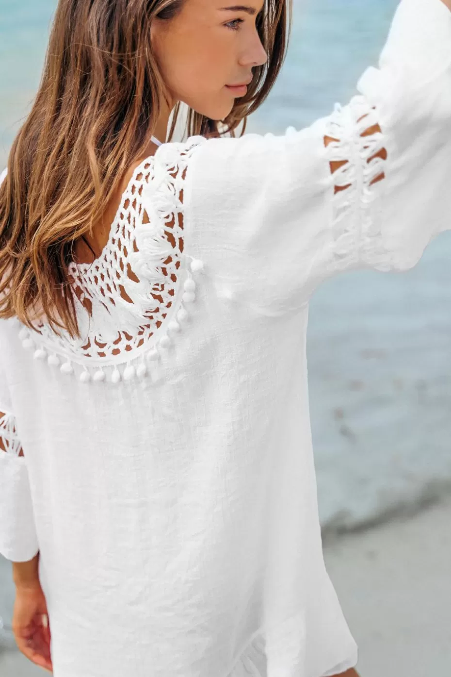 Clearance Cupshe Crochet Ruffled Cover-Up Dress White